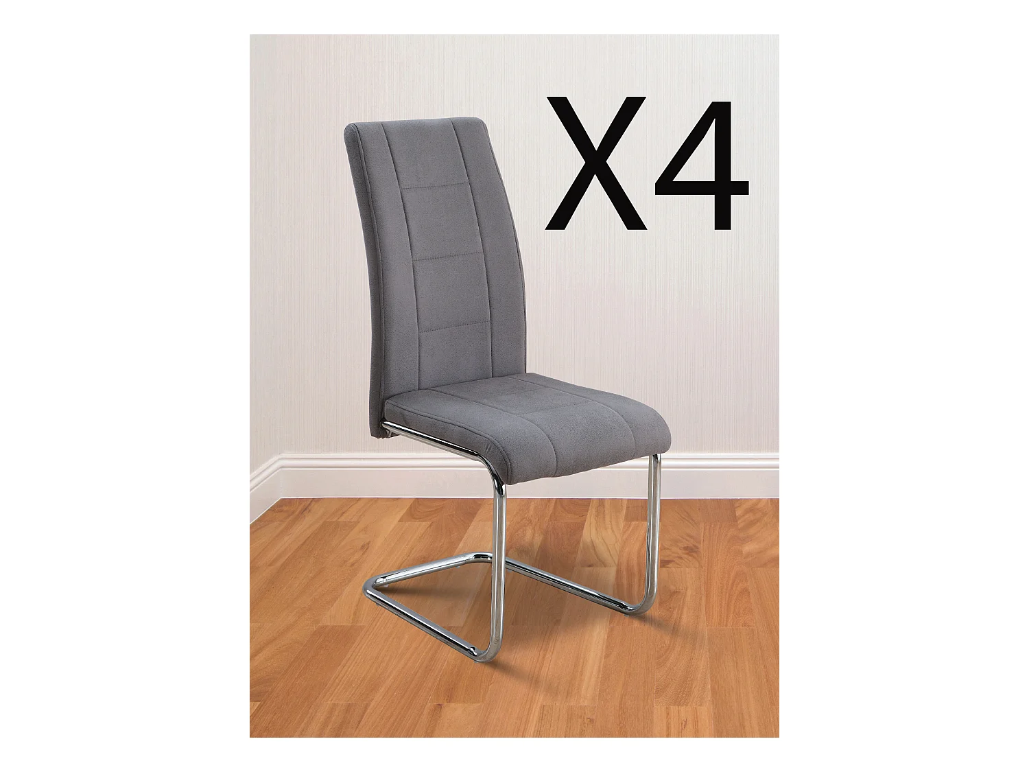 Lot de 4 chaises de salle à manger en jarama gris avec pieds coloris chromé - Longueur 44 x profondeur 61 x hauteur 100 cm