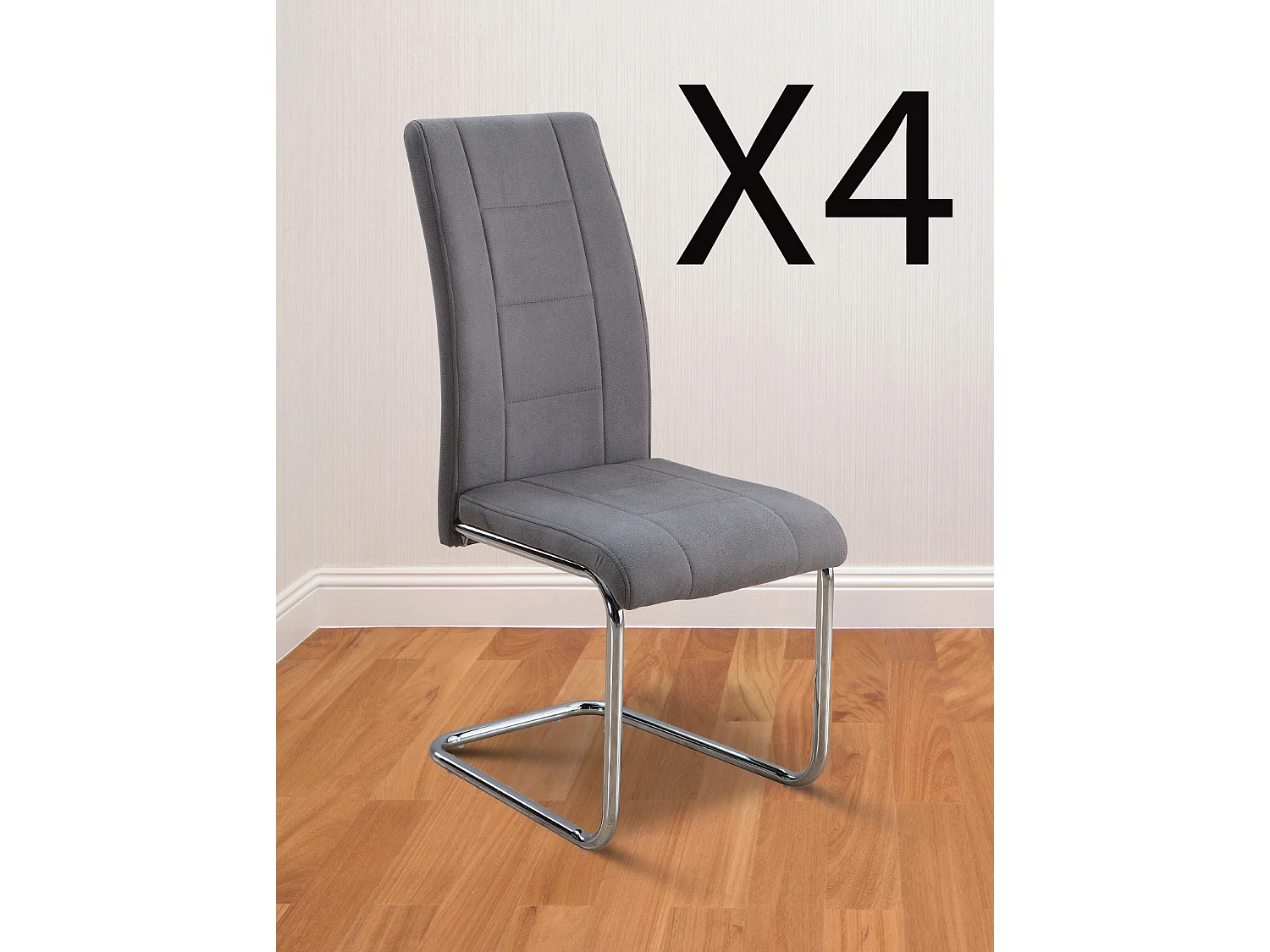 Lot de 4 chaises de salle à manger en jarama gris avec pieds coloris chromé - Longueur 44 x profondeur 61 x hauteur 100 cm