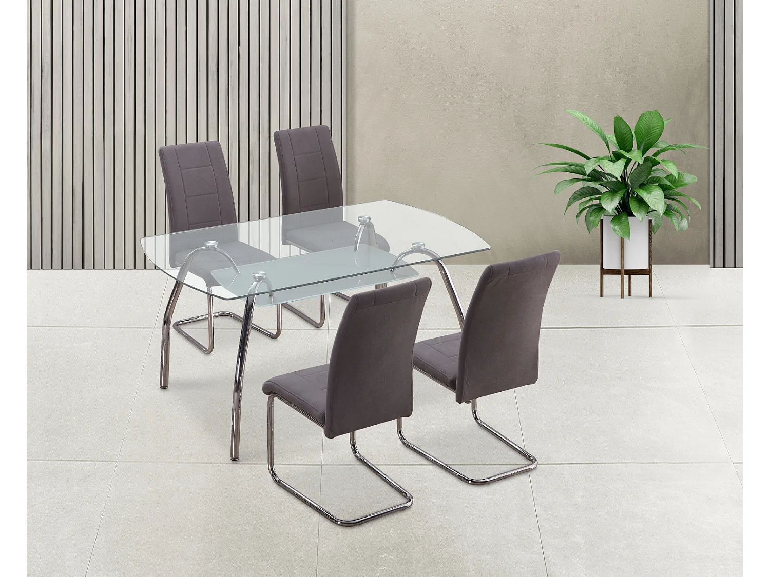 Lot de 4 chaises de salle à manger en jarama gris avec pieds coloris chromé - Longueur 44 x profondeur 61 x hauteur 100 cm