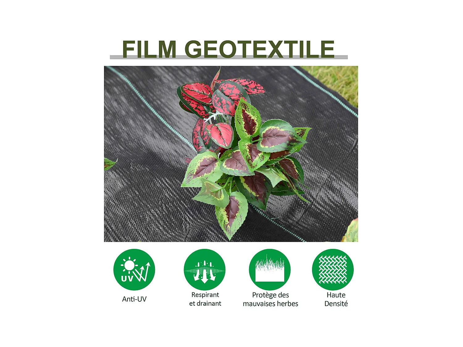 Toiles de paillage - Toile anti mauvaises herbes - toile de paillage anti mauvaises herbes 100 g/m² - indéchirable perméable à l'eau anti UV - PP noir vert