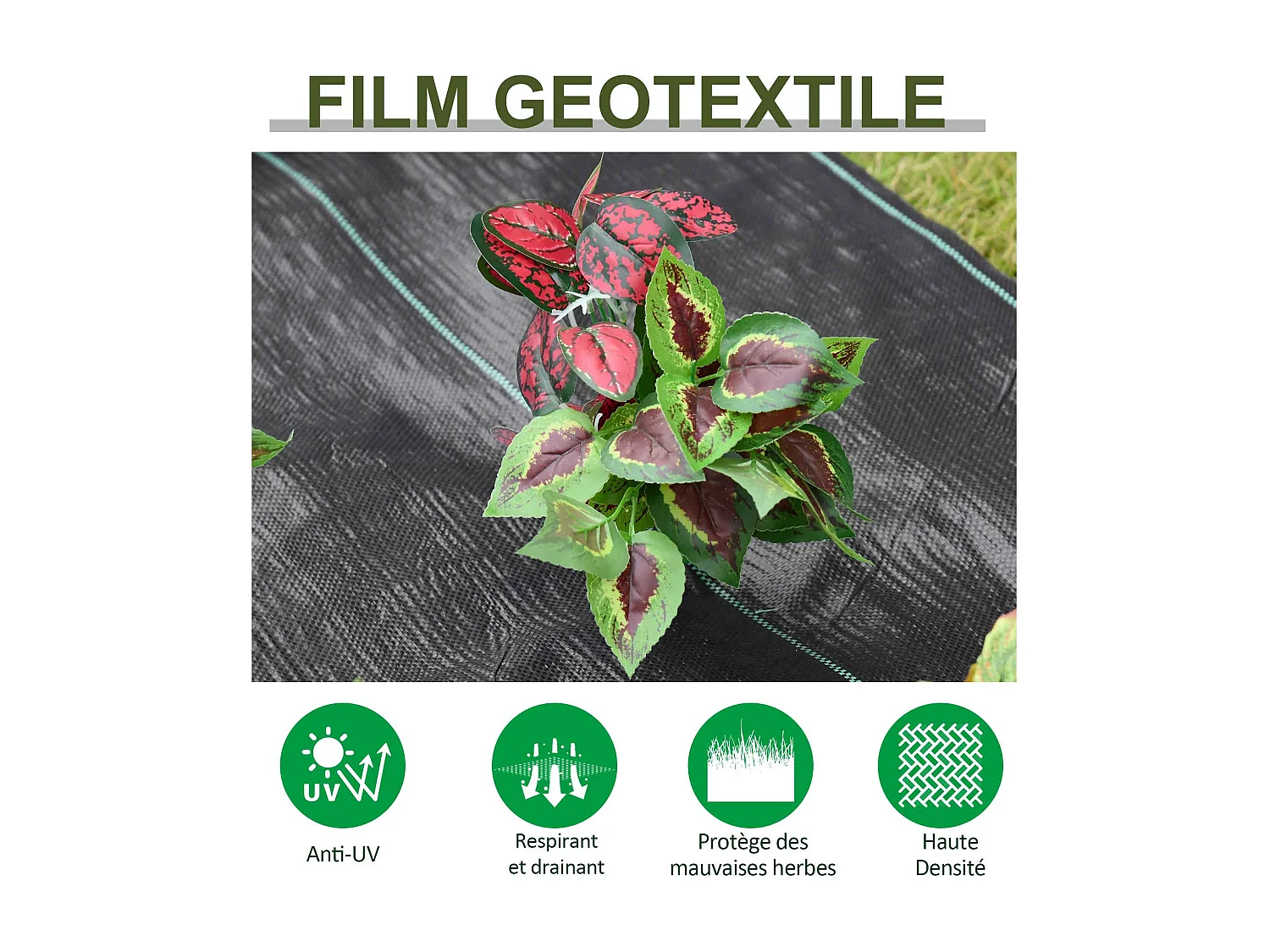 Toiles de paillage - Toile anti mauvaises herbes - toile de paillage anti mauvaises herbes 100 g/m² - indéchirable perméable à l'eau anti UV - PP noir vert