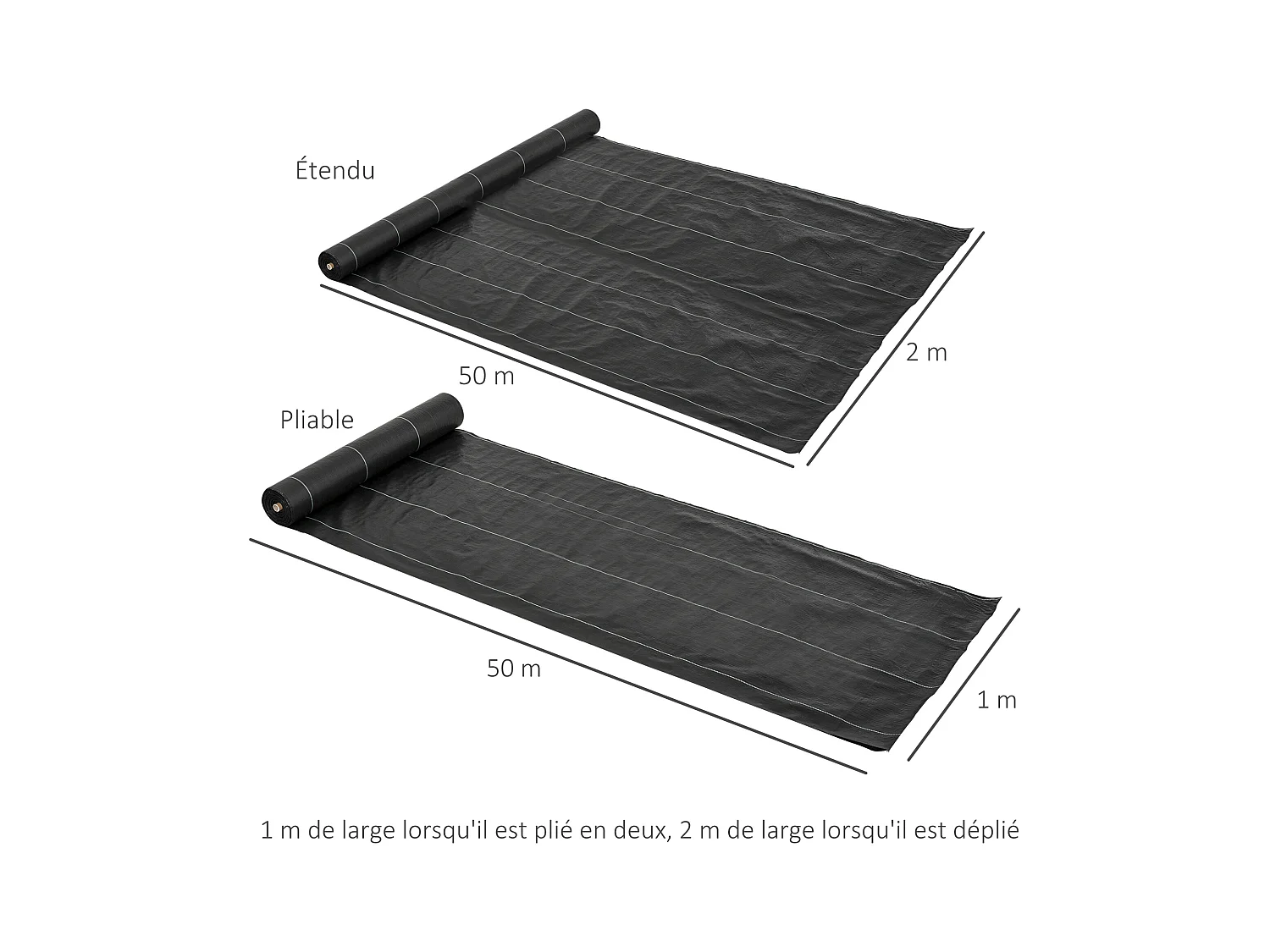 Toiles de paillage - Toile anti mauvaises herbes - toile de paillage anti mauvaises herbes 100 g/m² - indéchirable perméable à l'eau anti UV - PP noir vert