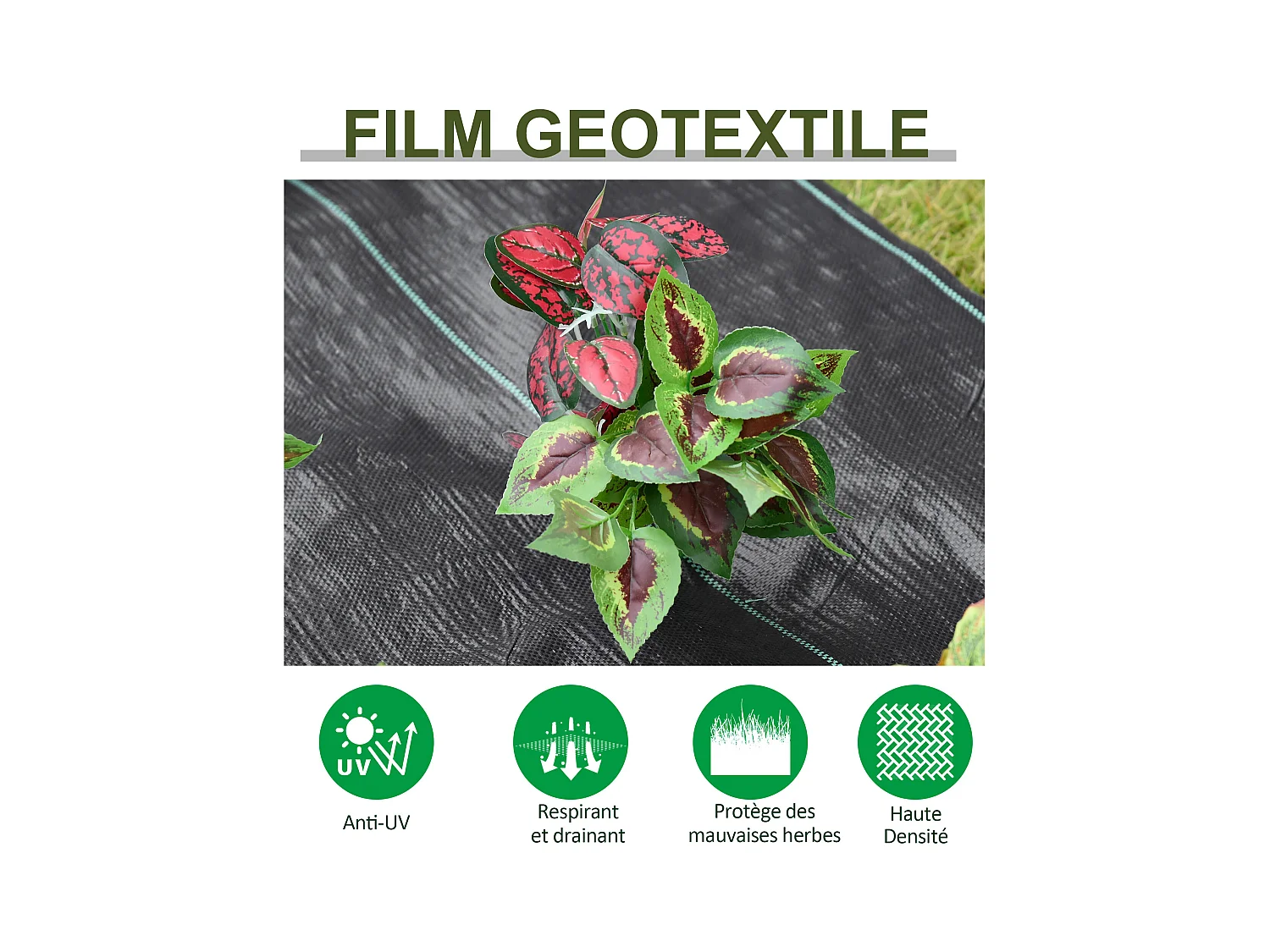 Toiles de paillage - Toile anti mauvaises herbes - toile de paillage anti mauvaises herbes 100 g/m² - indéchirable perméable à l'eau anti UV - PP noir vert