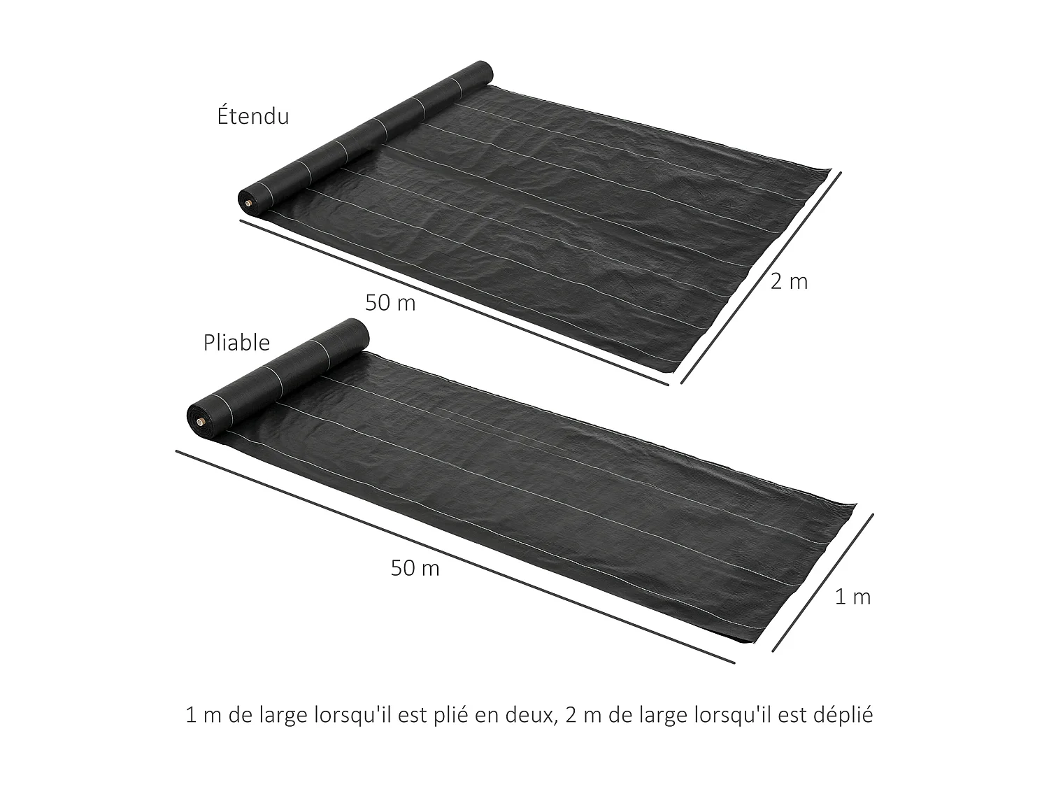 Toiles de paillage - Toile anti mauvaises herbes - toile de paillage anti mauvaises herbes 100 g/m² - indéchirable perméable à l'eau anti UV - PP noir vert