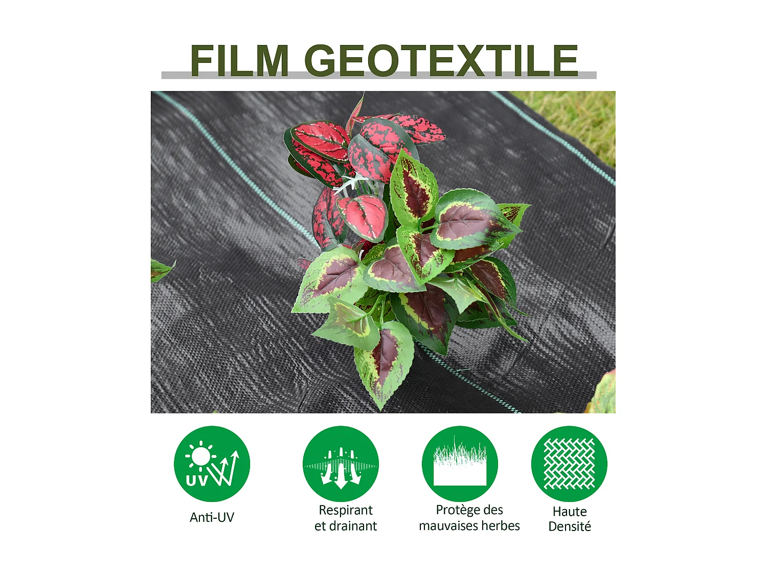 Toiles de paillage - Toile anti mauvaises herbes - toile de paillage anti mauvaises herbes 100 g/m² - indéchirable perméable à l'eau anti UV - PP noir vert