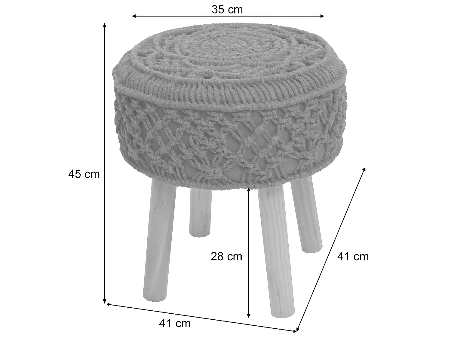 Tabouret repose-pieds siège forme tissu grise 41 x 41 x 45 cm 04_0005317