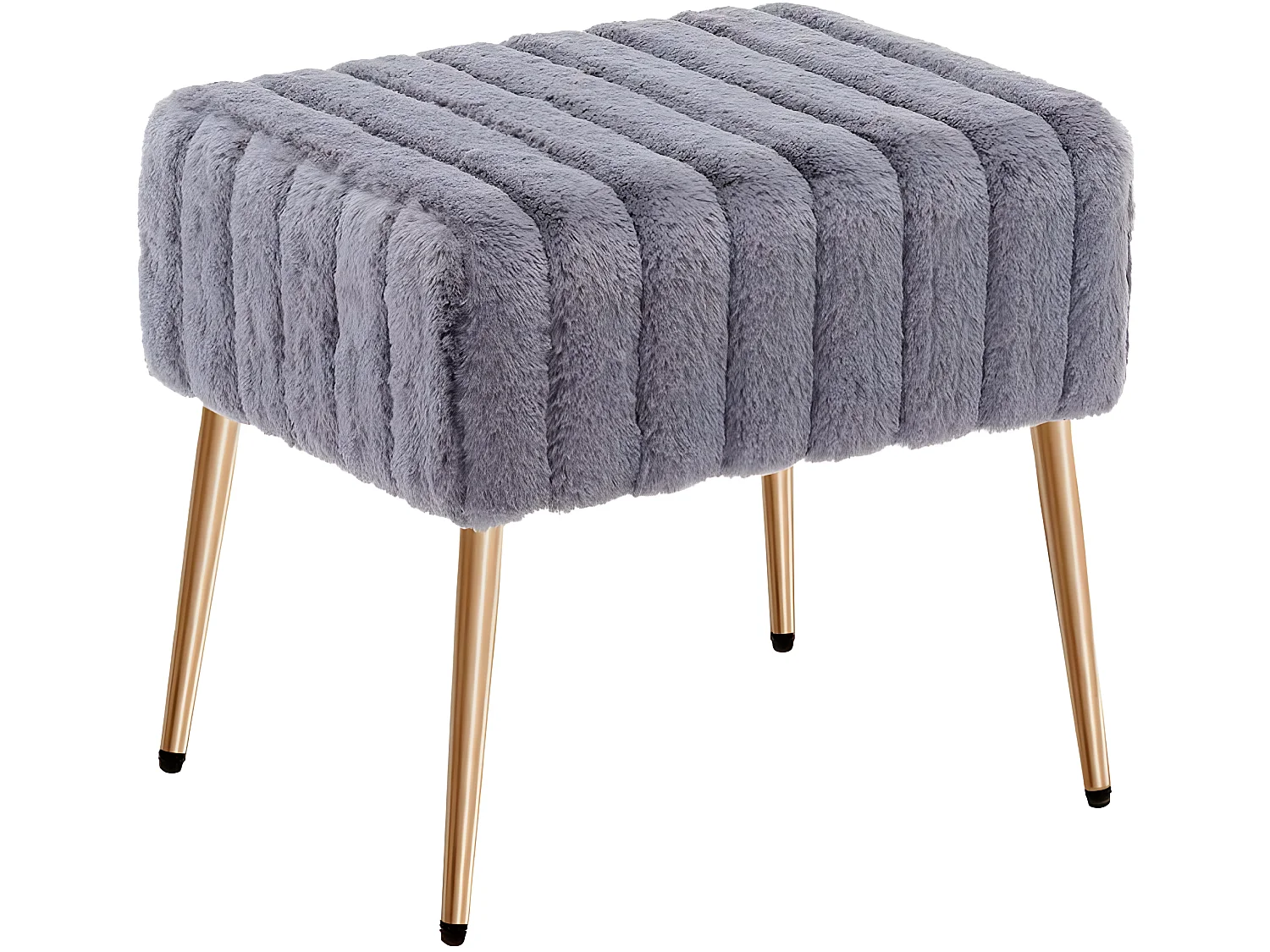 Tabouret repose pieds rembourré en tissu poil velours gris pieds métal doré TABO09073