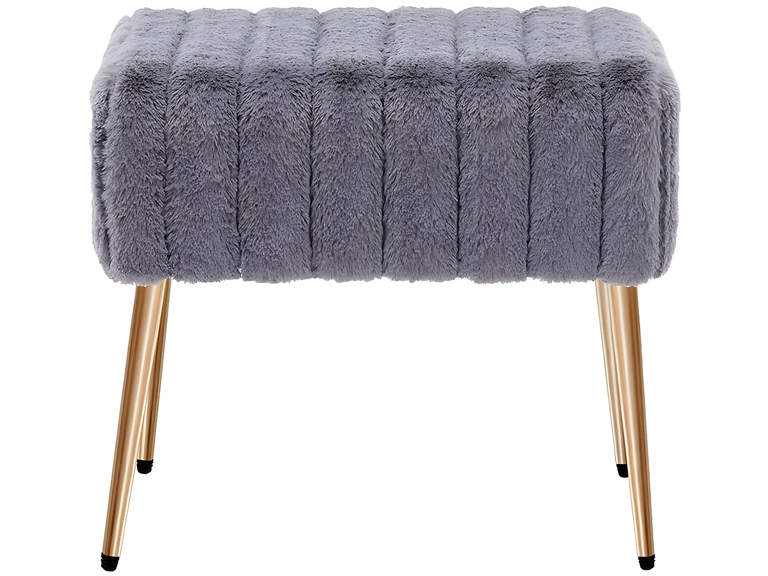 Tabouret repose pieds rembourré en tissu poil velours gris pieds métal doré TABO09073