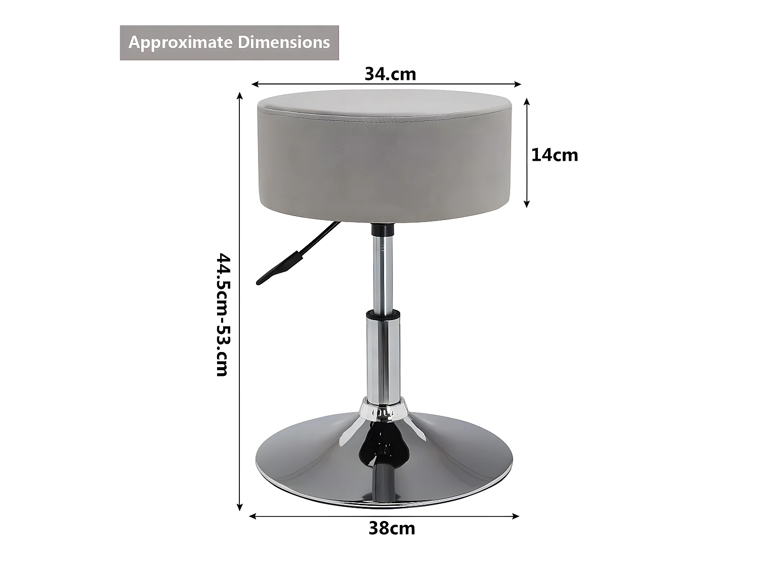 Tabouret chaise hauteur réglable tissu grise 38.5 x 38.5 x 53 cm TABO09052