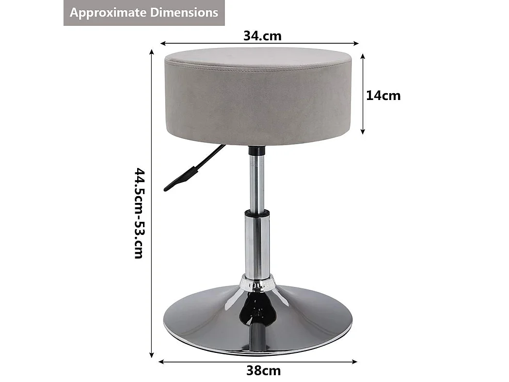 Tabouret chaise hauteur réglable tissu grise 38.5 x 38.5 x 53 cm TABO09052