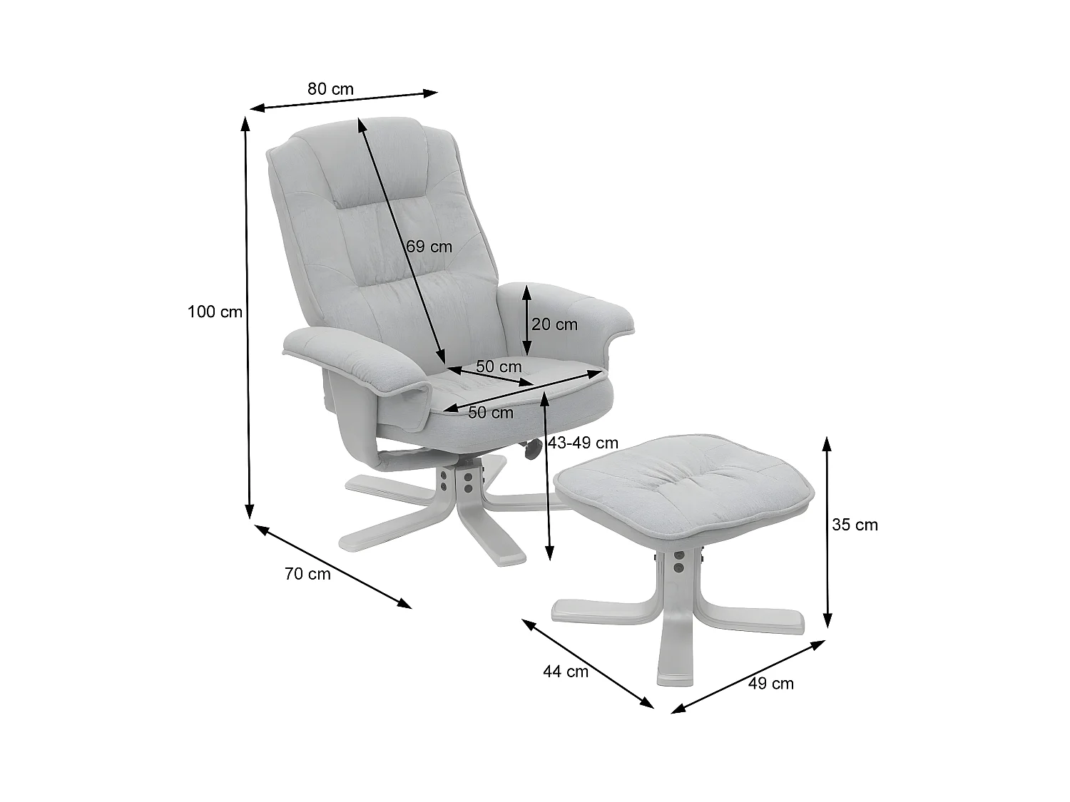 Fauteuil relax TV fauteuil tissu grise 80 x 70 x 100 cm 04_0002927