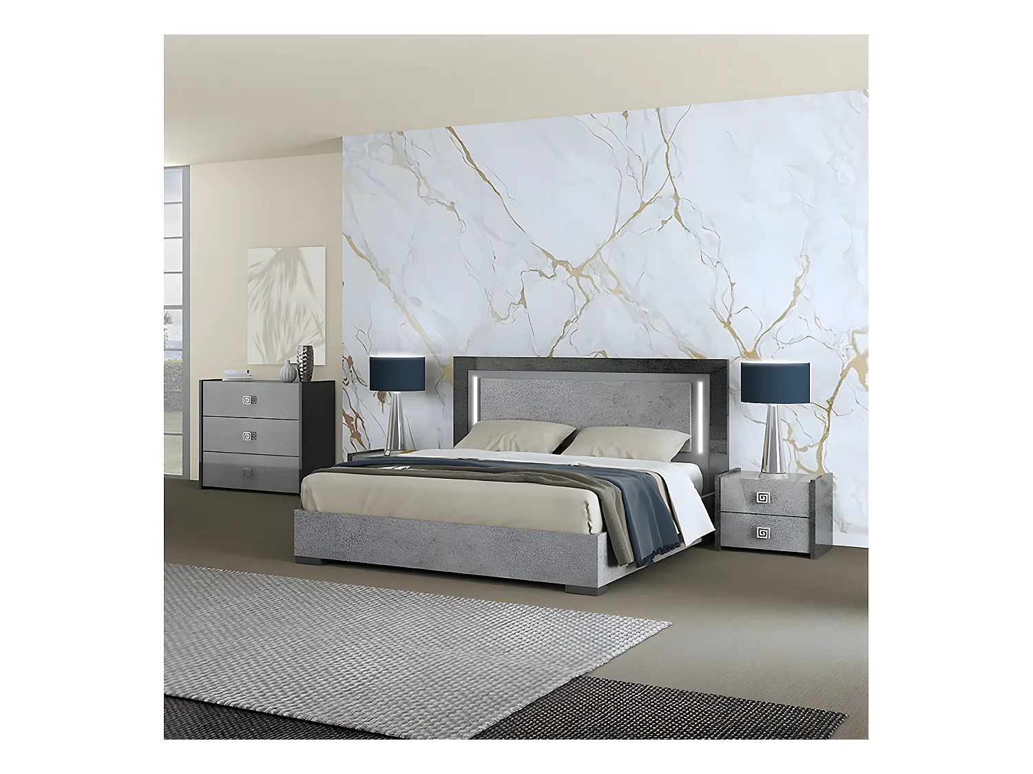 HYDE - Chevet 2 Tiroirs Gris Effet Pierre