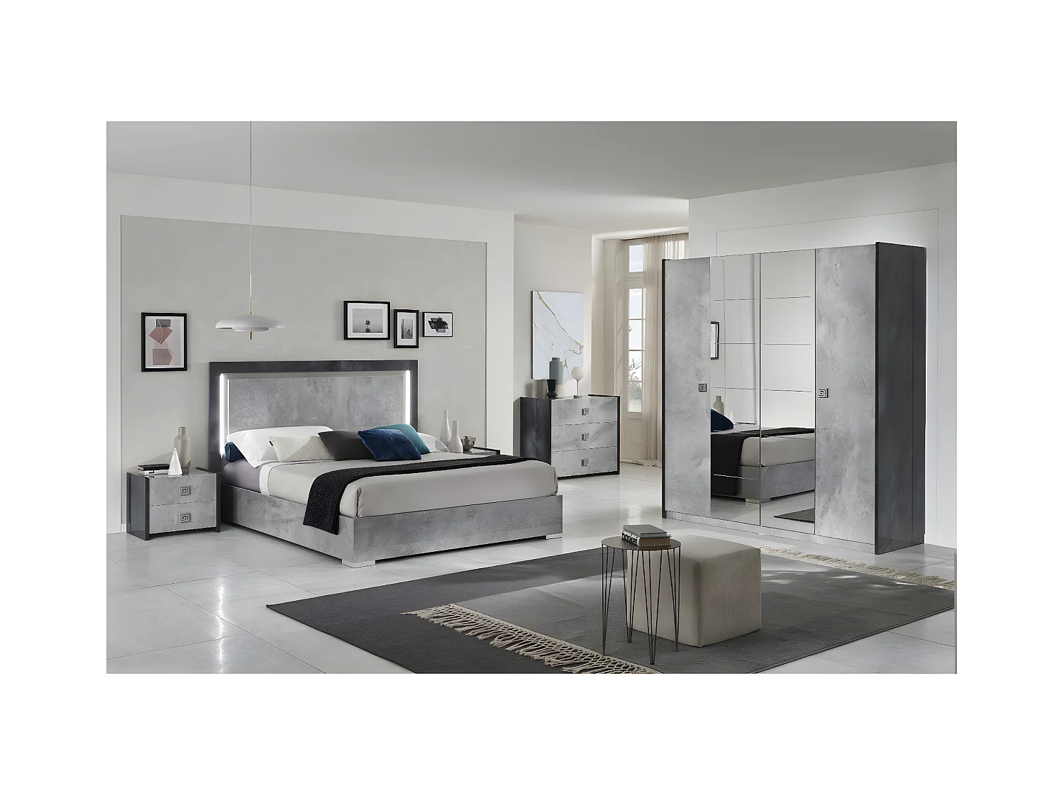 HYDE - Chevet 2 Tiroirs Gris Effet Pierre