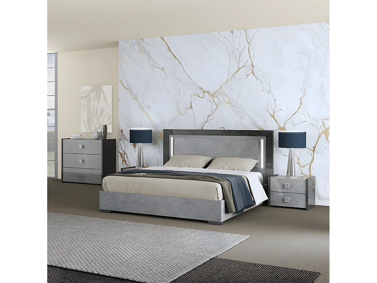 HYDE - Chevet 2 Tiroirs Gris Effet Pierre
