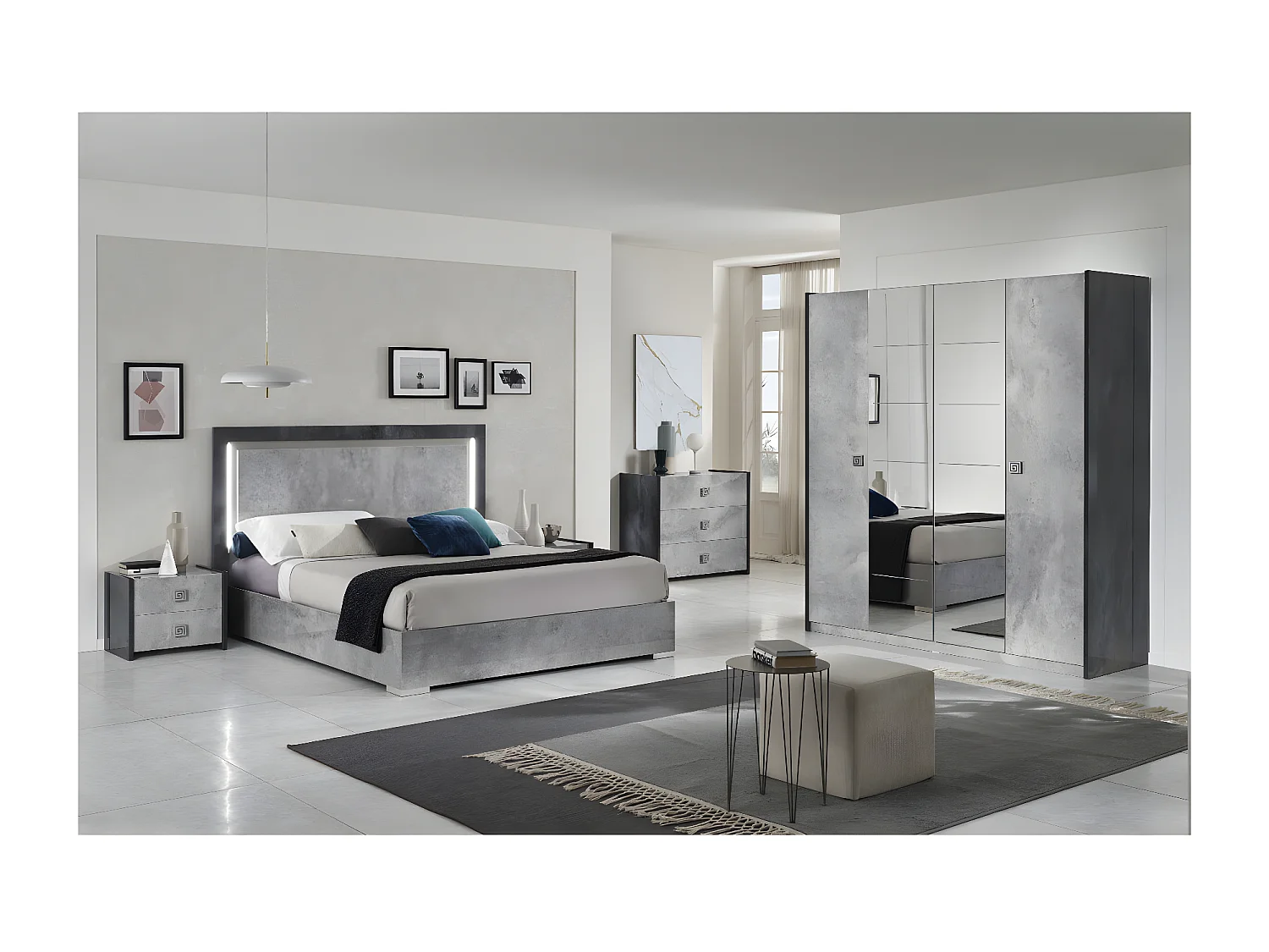 HYDE - Chevet 2 Tiroirs Gris Effet Pierre