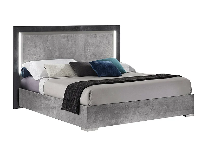 HYDE - Lit 140x190cm Gris Effet Pierre avec Leds