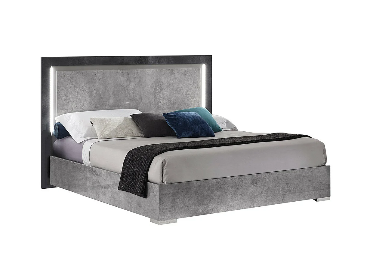 HYDE - Lit 140x190cm Gris Effet Pierre avec Leds