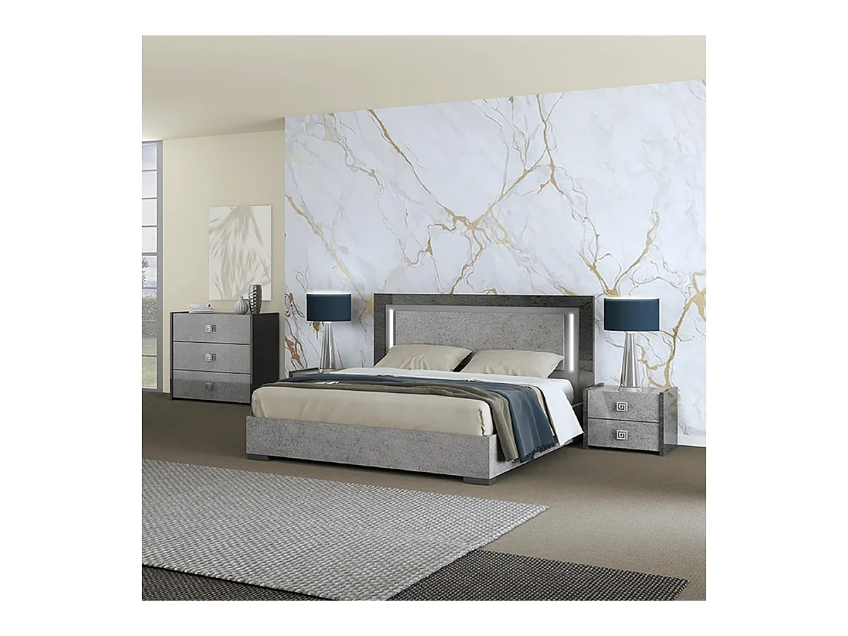 HYDE - Lit 160x200cm Gris Effet Pierre avec Leds