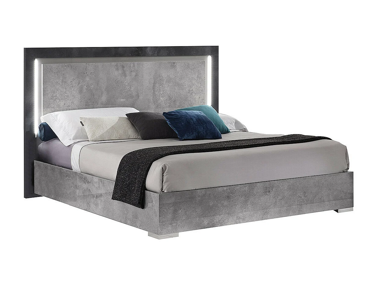 HYDE - Lit 160x200cm Gris Effet Pierre avec Leds