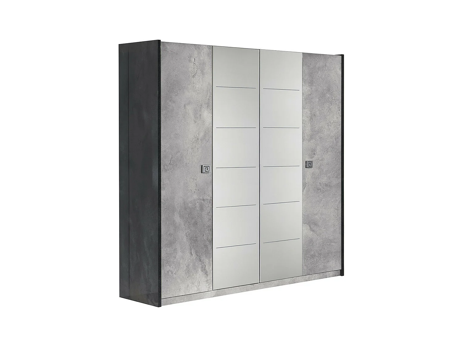 HYDE - Armoire 4 Portes avec Miroir Gris Effet Pierre