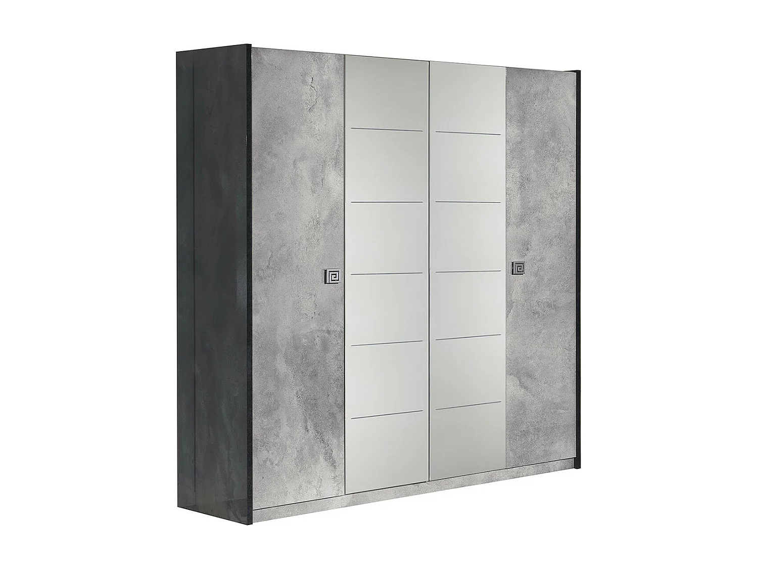 HYDE - Armoire 4 Portes avec Miroir Gris Effet Pierre