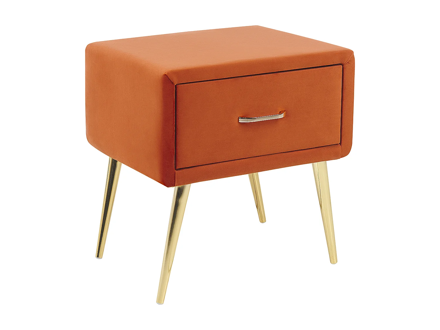 Nachttisch Samtstoff orange mit Schublade Metallgestell gold Modern Glam Flayat