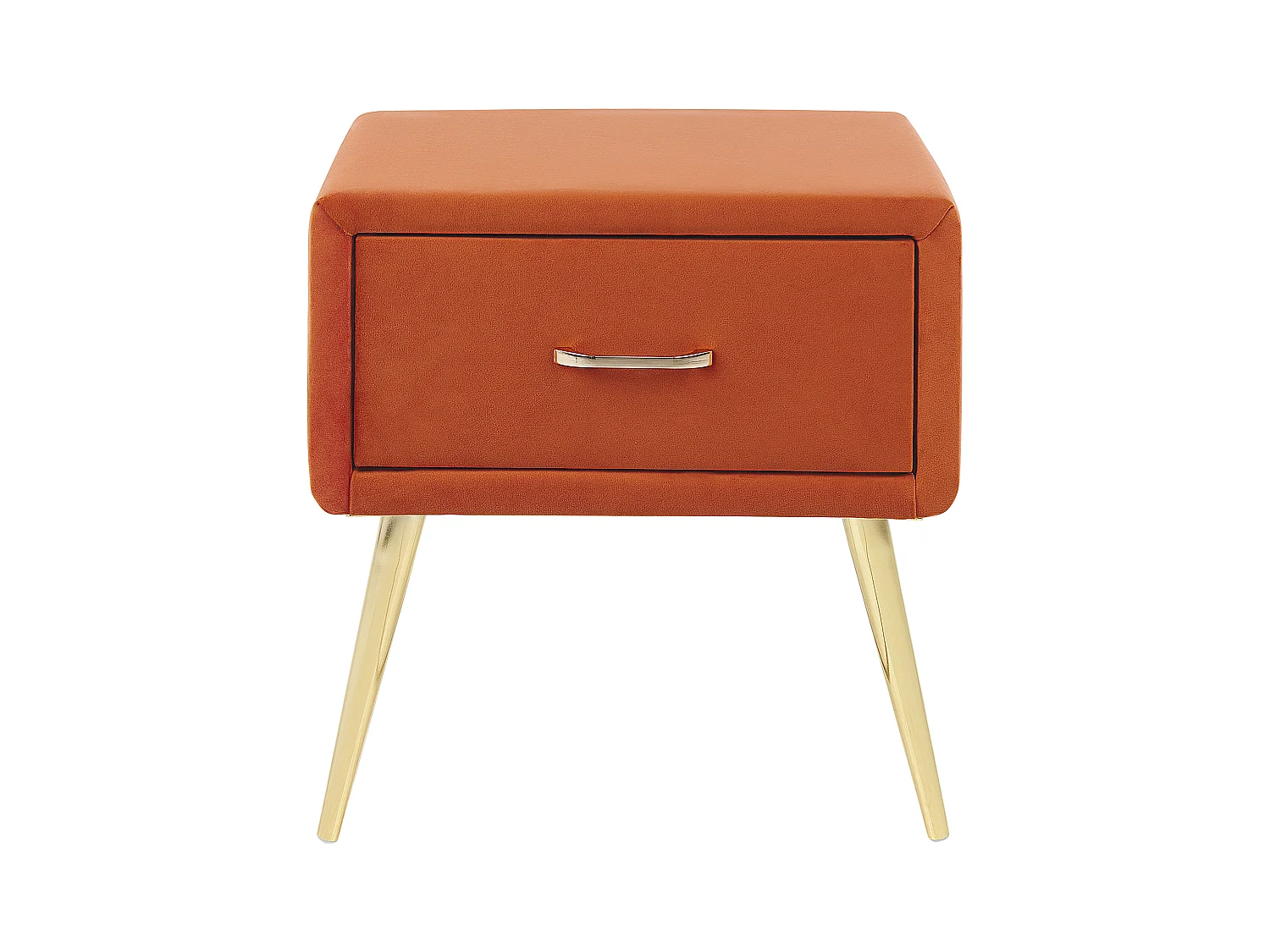 Nachttisch Samtstoff orange mit Schublade Metallgestell gold Modern Glam Flayat