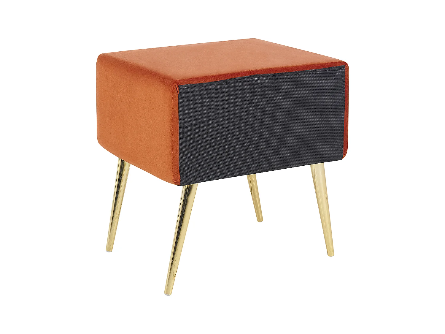 Nachttisch Samtstoff orange mit Schublade Metallgestell gold Modern Glam Flayat
