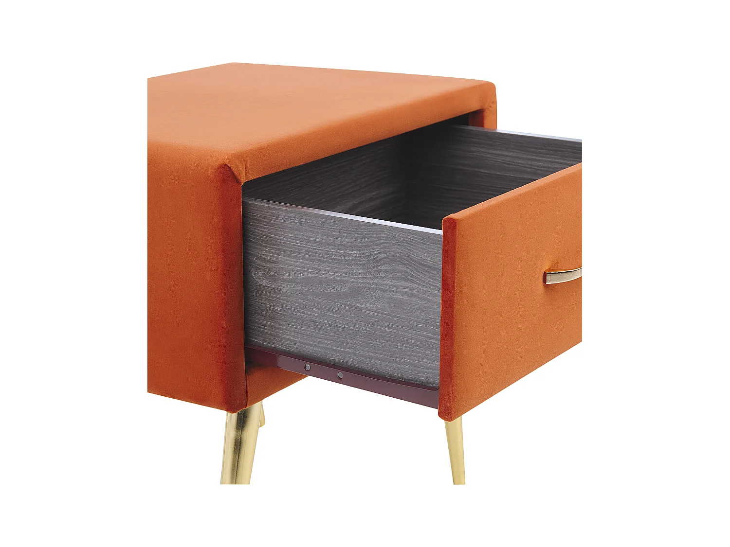 Nachttisch Samtstoff orange mit Schublade Metallgestell gold Modern Glam Flayat