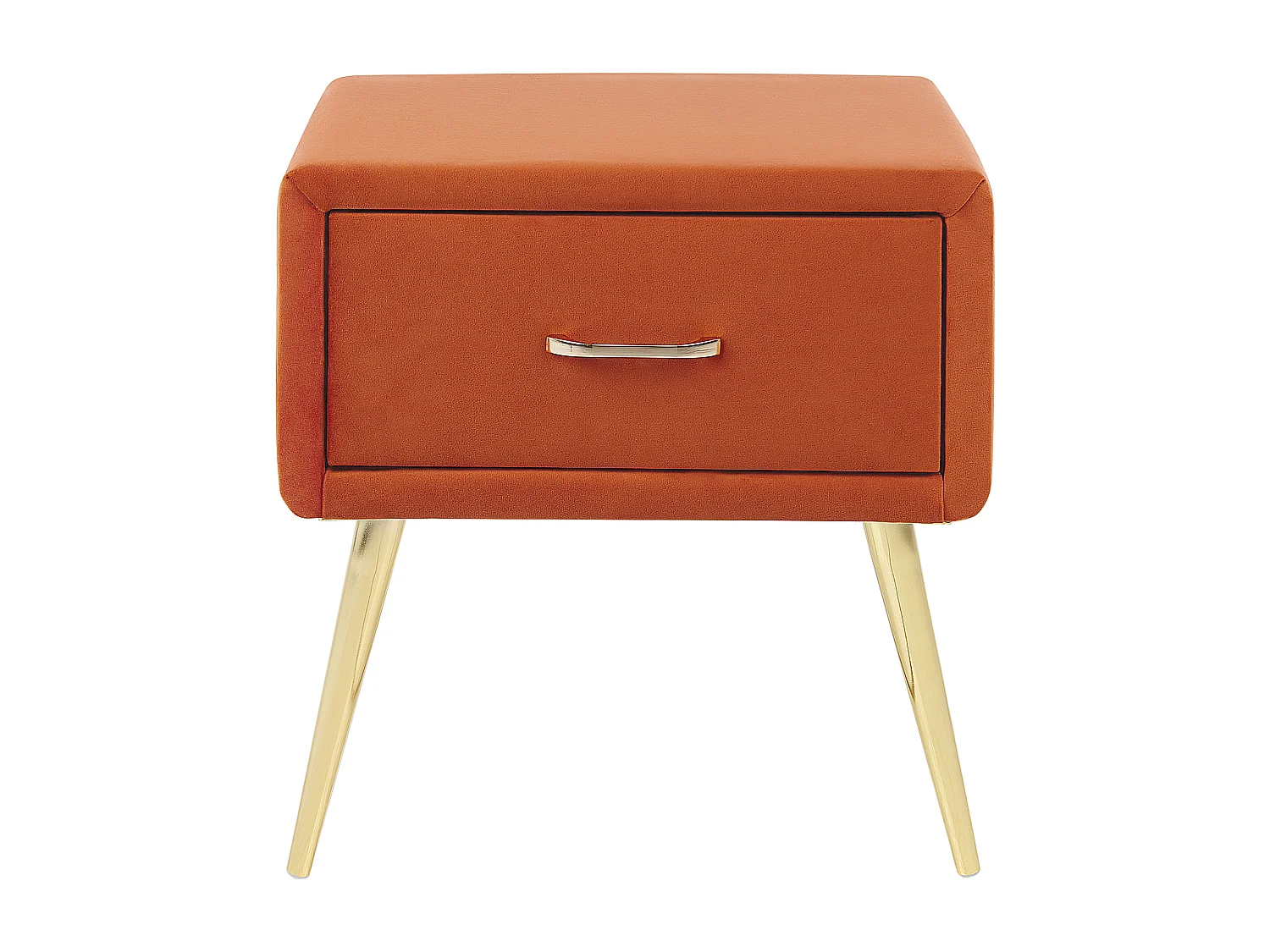 Nachttisch Samtstoff orange mit Schublade Metallgestell gold Modern Glam Flayat