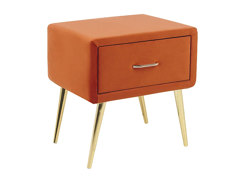 Nachttisch Samtstoff orange mit Schublade Metallgestell gold Modern Glam Flayat
