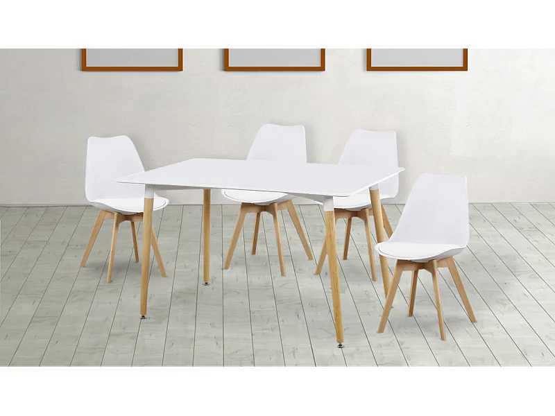 Ensemble de table à manger rectangulaire + lot de 4 chaises coloris blanc
