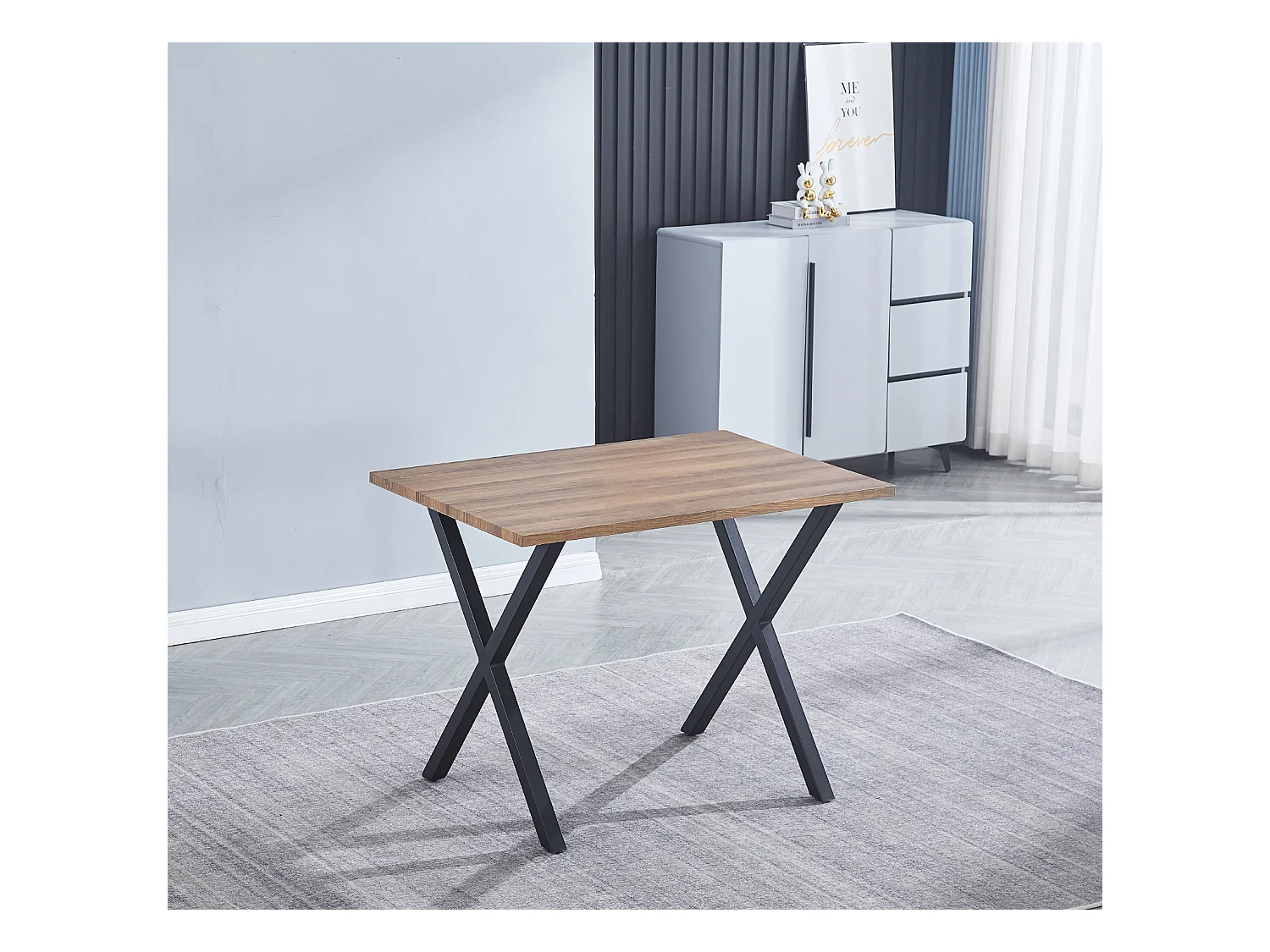 Table de cuisine, table de repas en MDF avec pieds en métal coloris noir - Longueur 100 x Profondeur 70 x Hauteur 76 cm