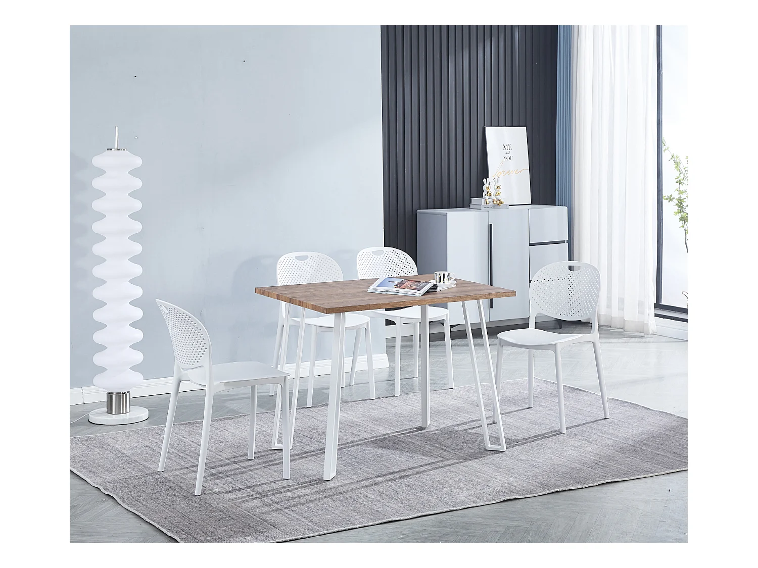 Table de cuisine, table à manger en MDF avec pieds en métal coloris blanc - Longueur 100 x Profondeur 70 x Hauteur 76 cm