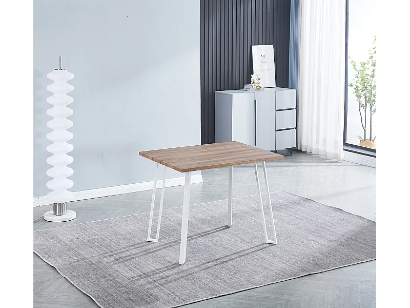 Table de cuisine, table à manger en MDF avec pieds en métal coloris blanc - Longueur 100 x Profondeur 70 x Hauteur 76 cm