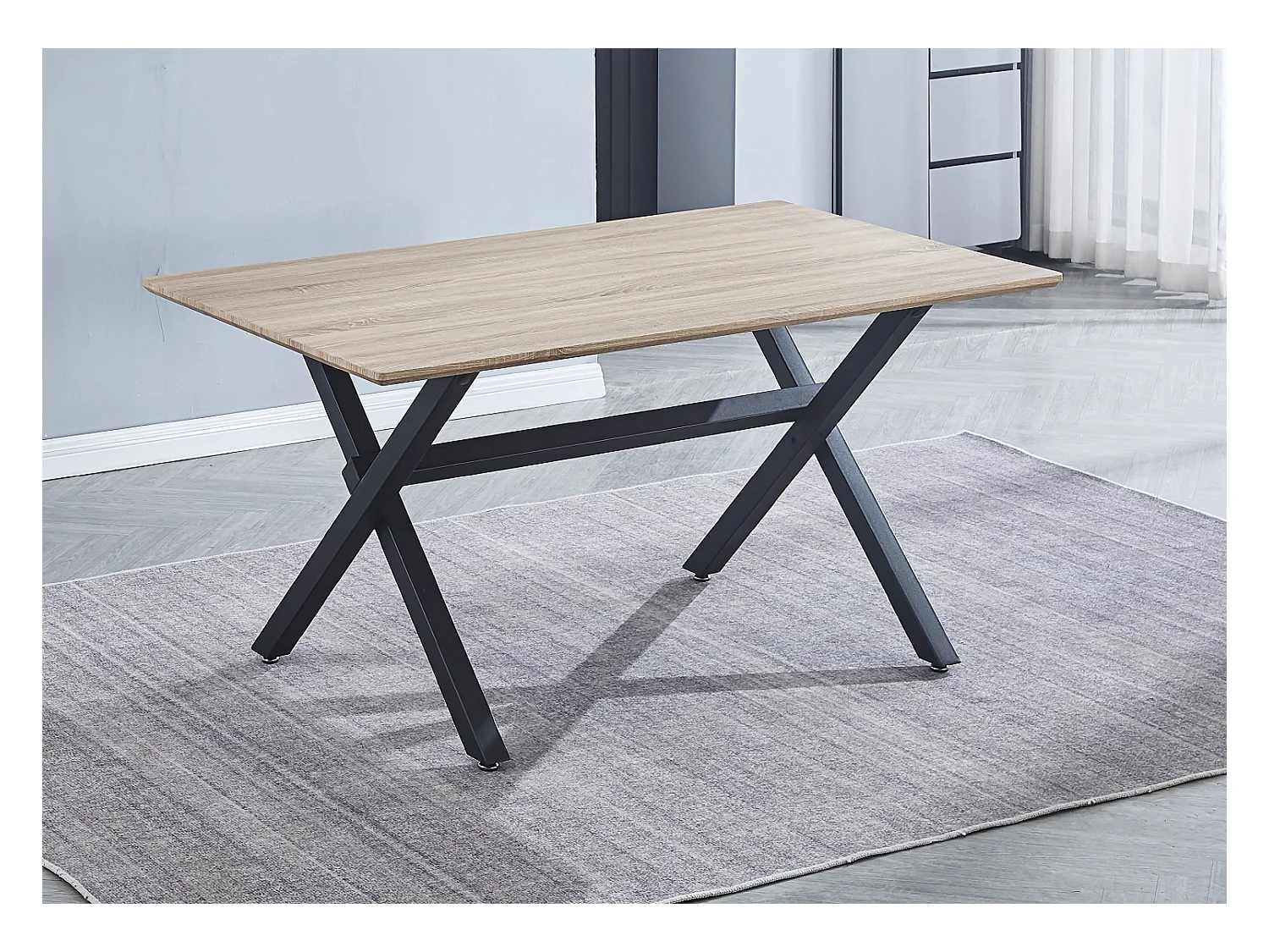 Table de salle à manger rectangulaire coloris noir, chêne cambrian - longueur 150 x profondeur 90 x Hauteur 76 cm