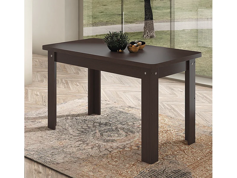 Table à manger, table de salon rectangulaire coloris wengué - longueur 140 x profondeur 80 x Hauteur 73,6 cm