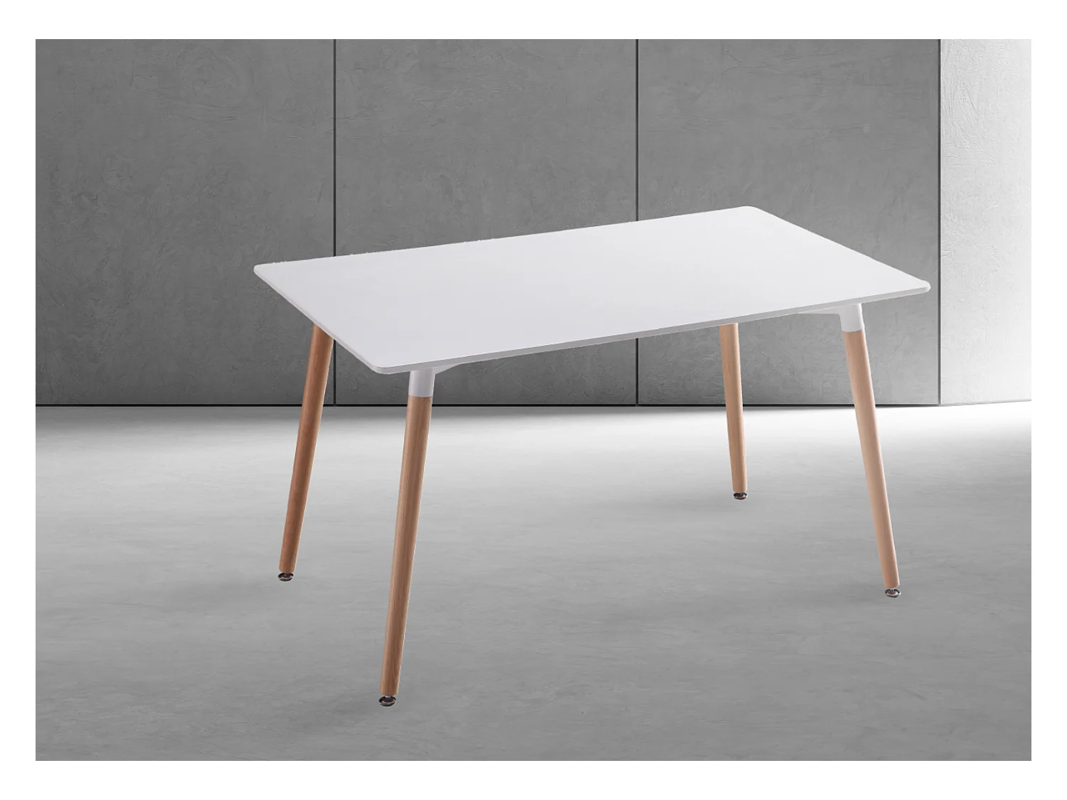Table de cuisine, table à manger coloris blanc mat avec pieds naturel - Longueur 100  x Profondeur 70 x Hauteur  75 cm