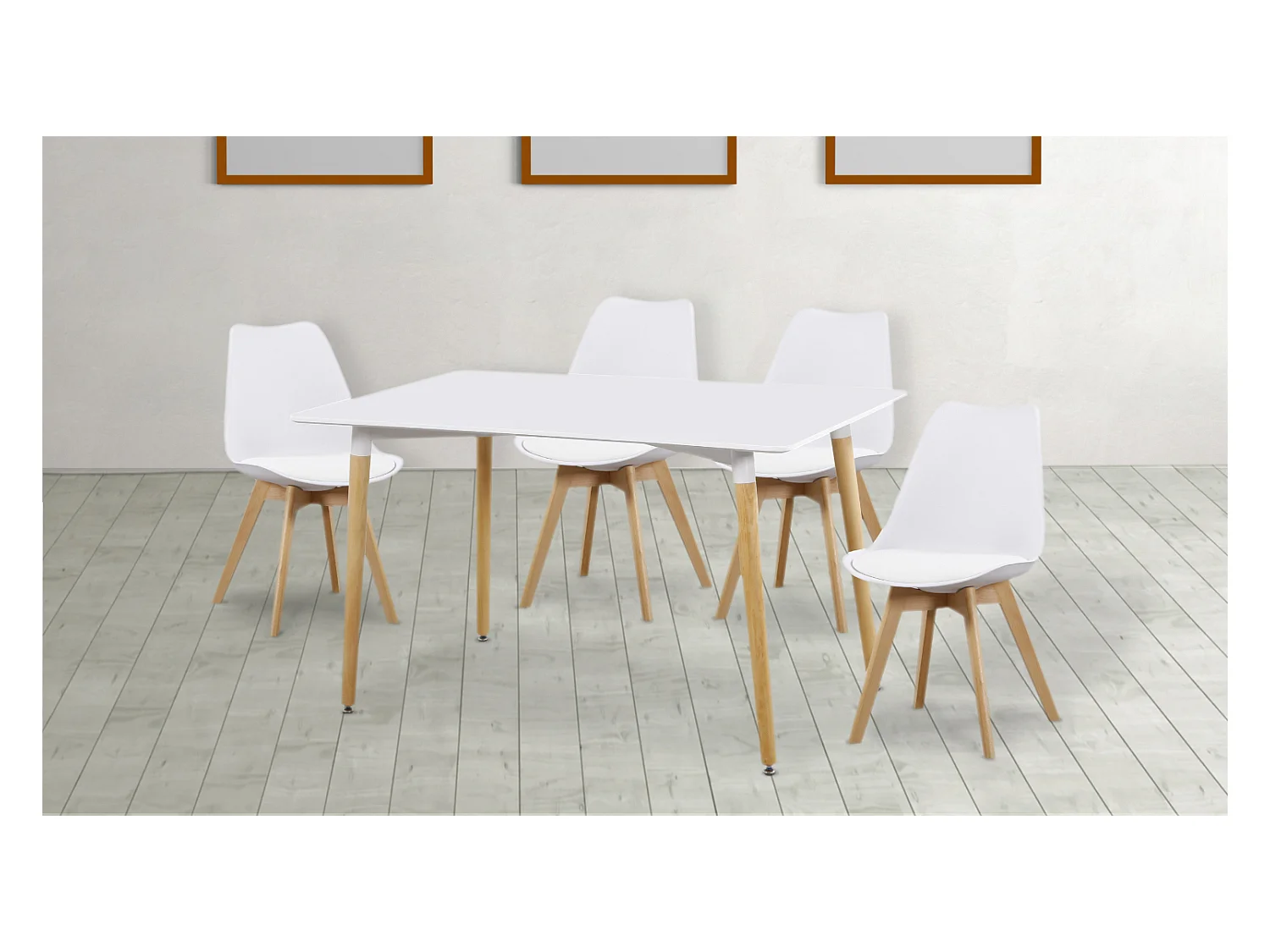 Table de cuisine, table à manger coloris blanc mat avec pieds naturel - Longueur 100  x Profondeur 70 x Hauteur  75 cm
