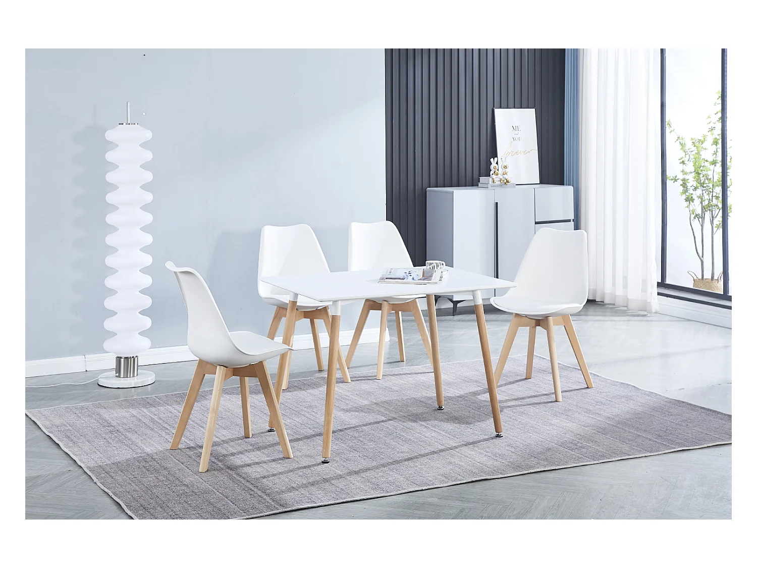 Table de cuisine, table à manger coloris blanc mat avec pieds naturel - Longueur 100  x Profondeur 70 x Hauteur  75 cm