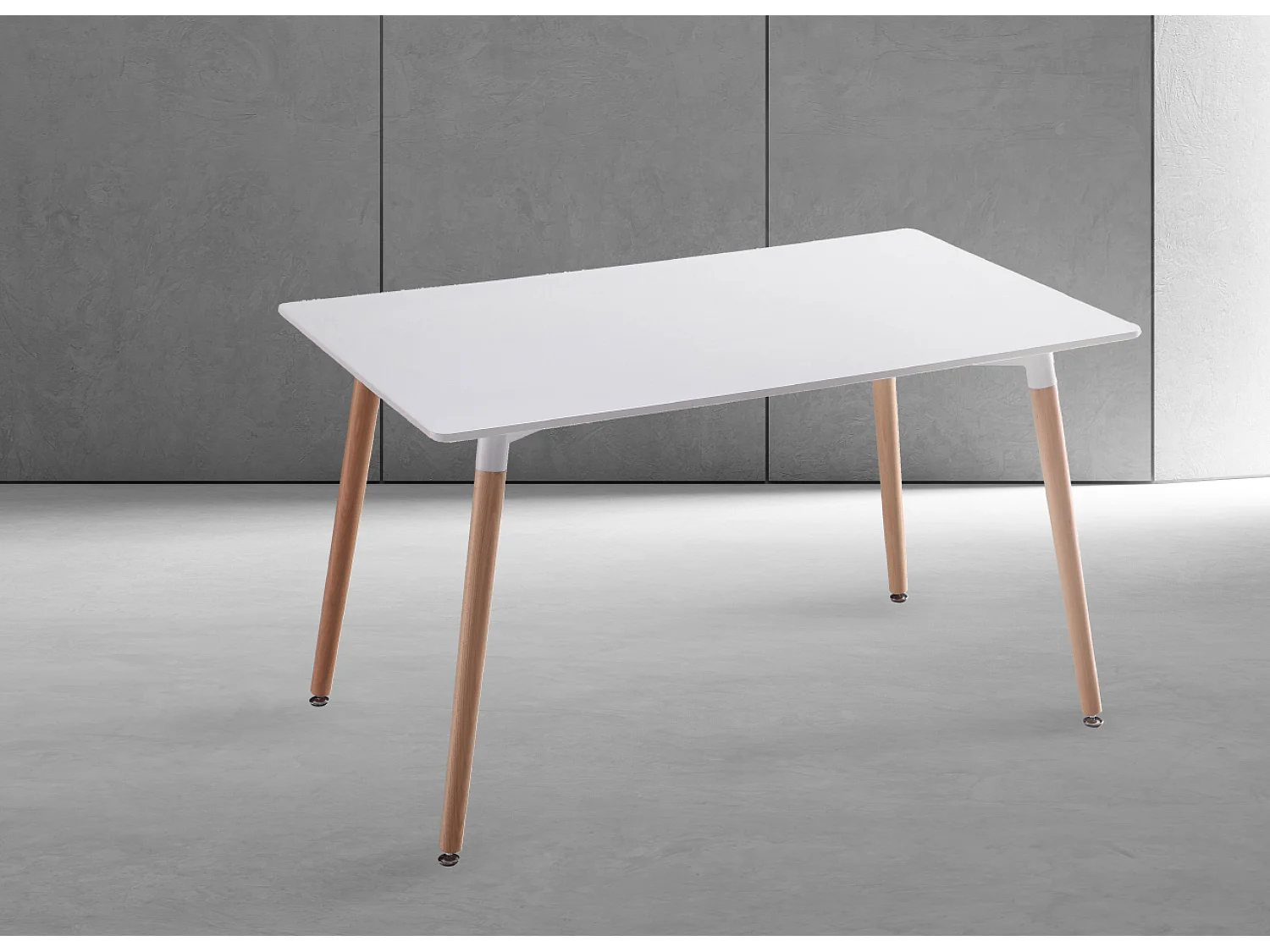 Table de cuisine, table à manger coloris blanc mat avec pieds naturel - Longueur 100  x Profondeur 70 x Hauteur  75 cm