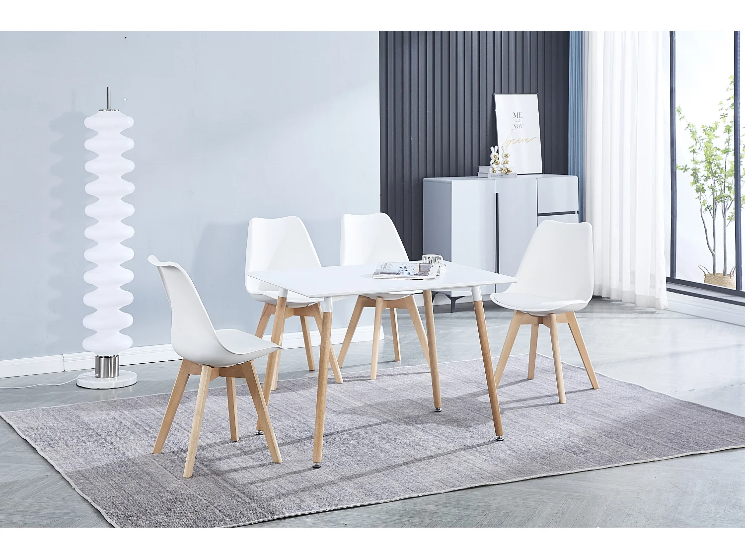 Table de cuisine, table à manger coloris blanc mat avec pieds naturel - Longueur 100  x Profondeur 70 x Hauteur  75 cm