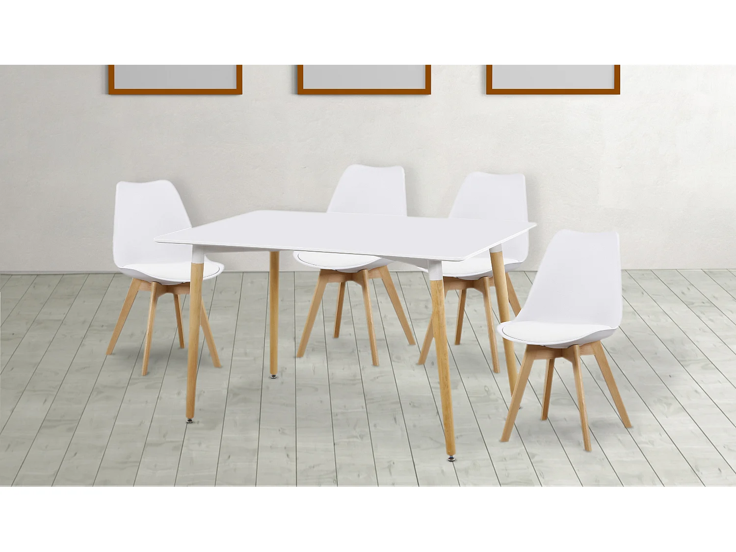 Table de cuisine, table à manger coloris blanc mat avec pieds naturel - Longueur 100  x Profondeur 70 x Hauteur  75 cm