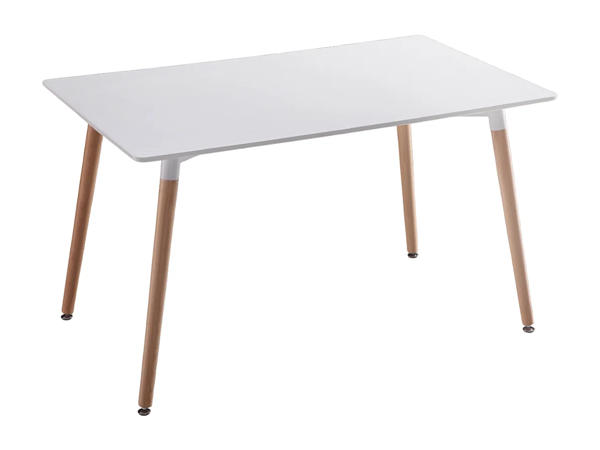 Table de cuisine, table à manger coloris blanc mat avec pieds naturel - Longueur 100  x Profondeur 70 x Hauteur  75 cm