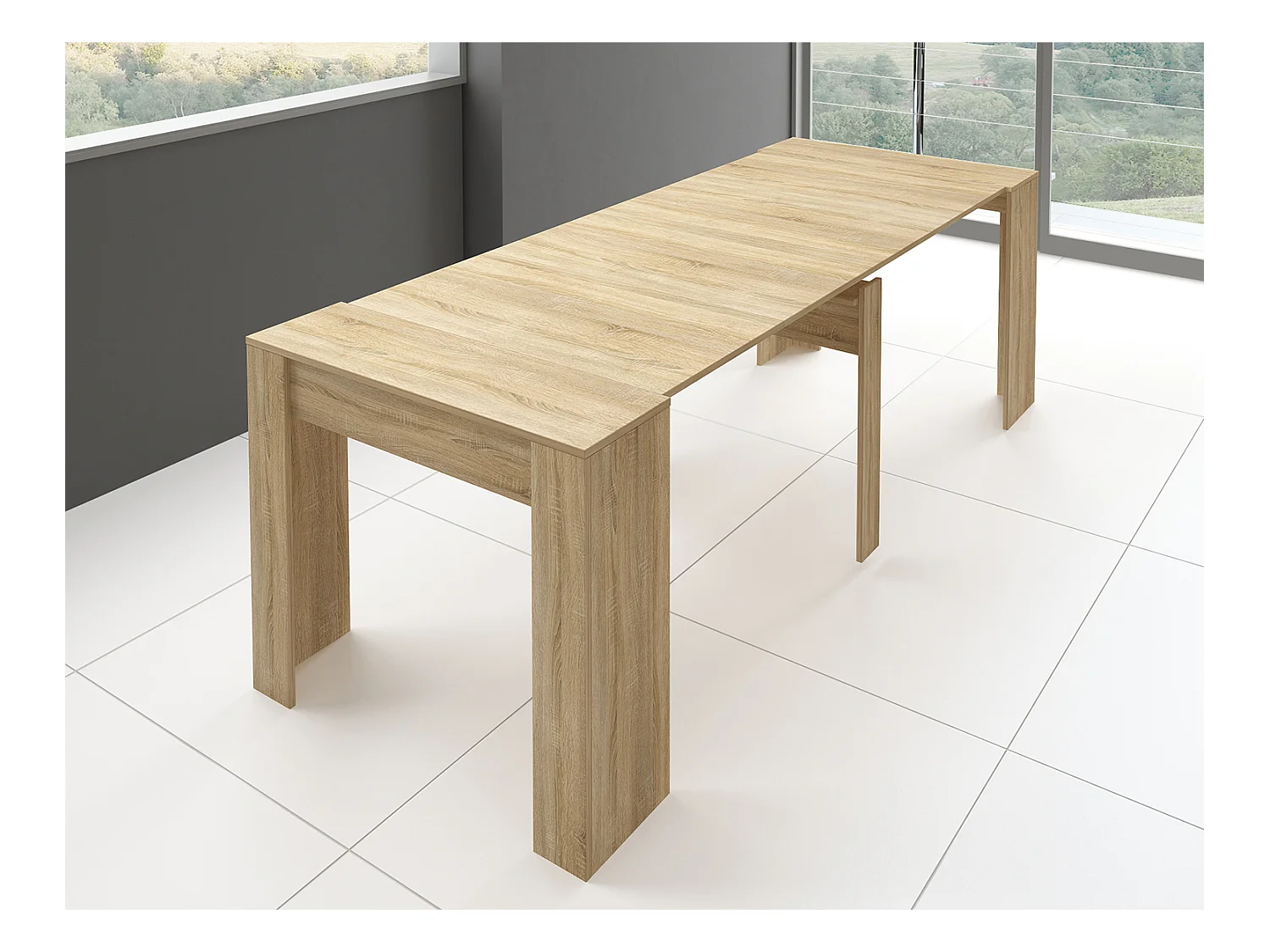 Table de salle à manger extensible rectangulaire coloris chêne cambrian - longueur 90-237 x profondeur 90 x Hauteur 76,60 cm