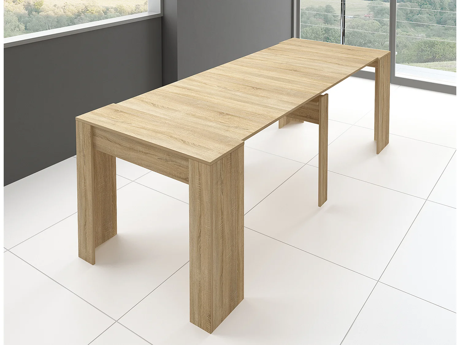 Table de salle à manger extensible rectangulaire coloris chêne cambrian - longueur 90-237 x profondeur 90 x Hauteur 76,60 cm
