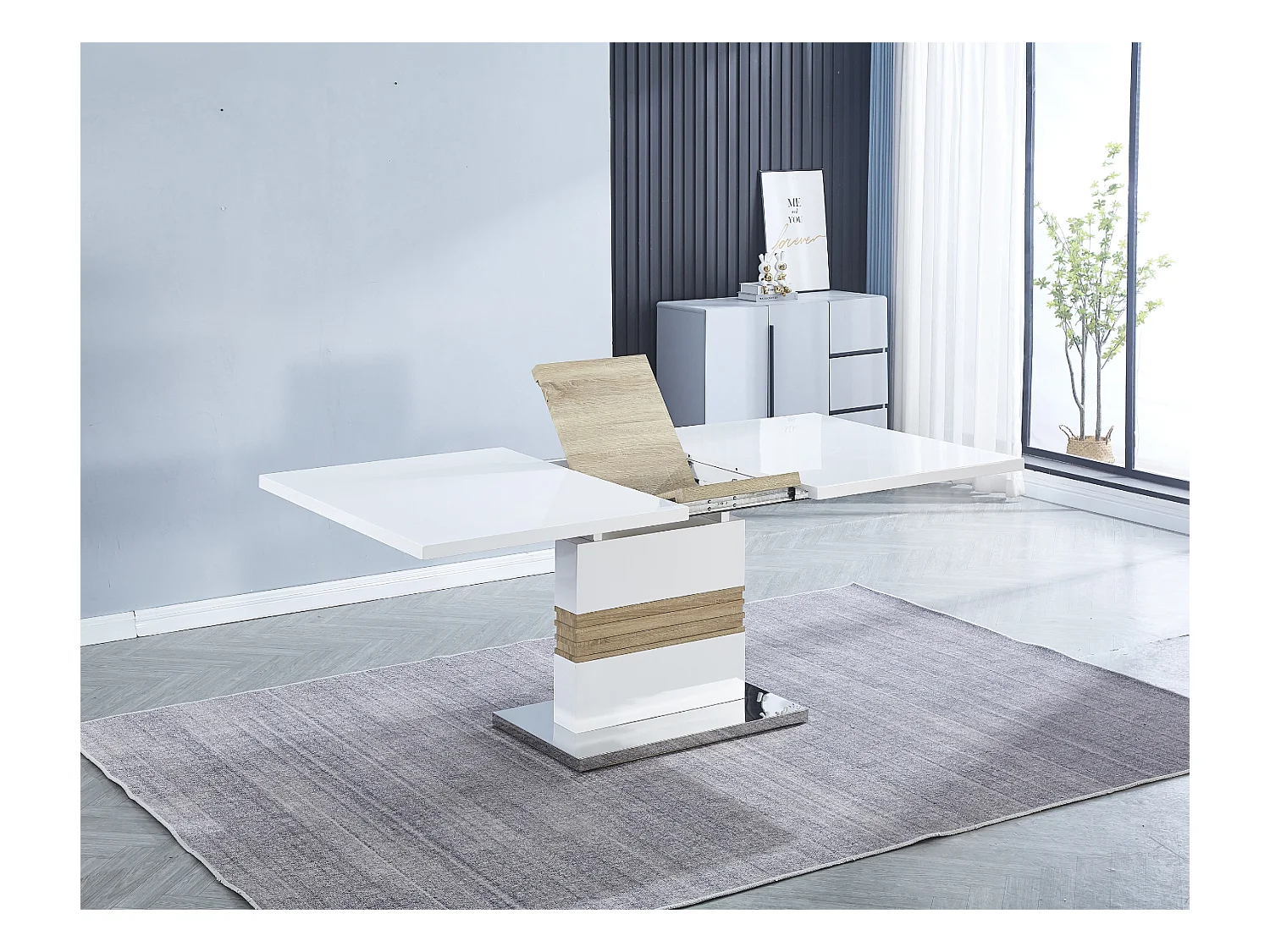 Table de salle à manger extensible coloris blanc, chêne cambrian - longueur 140-180 x profondeur 90 x Hauteur 76 cm