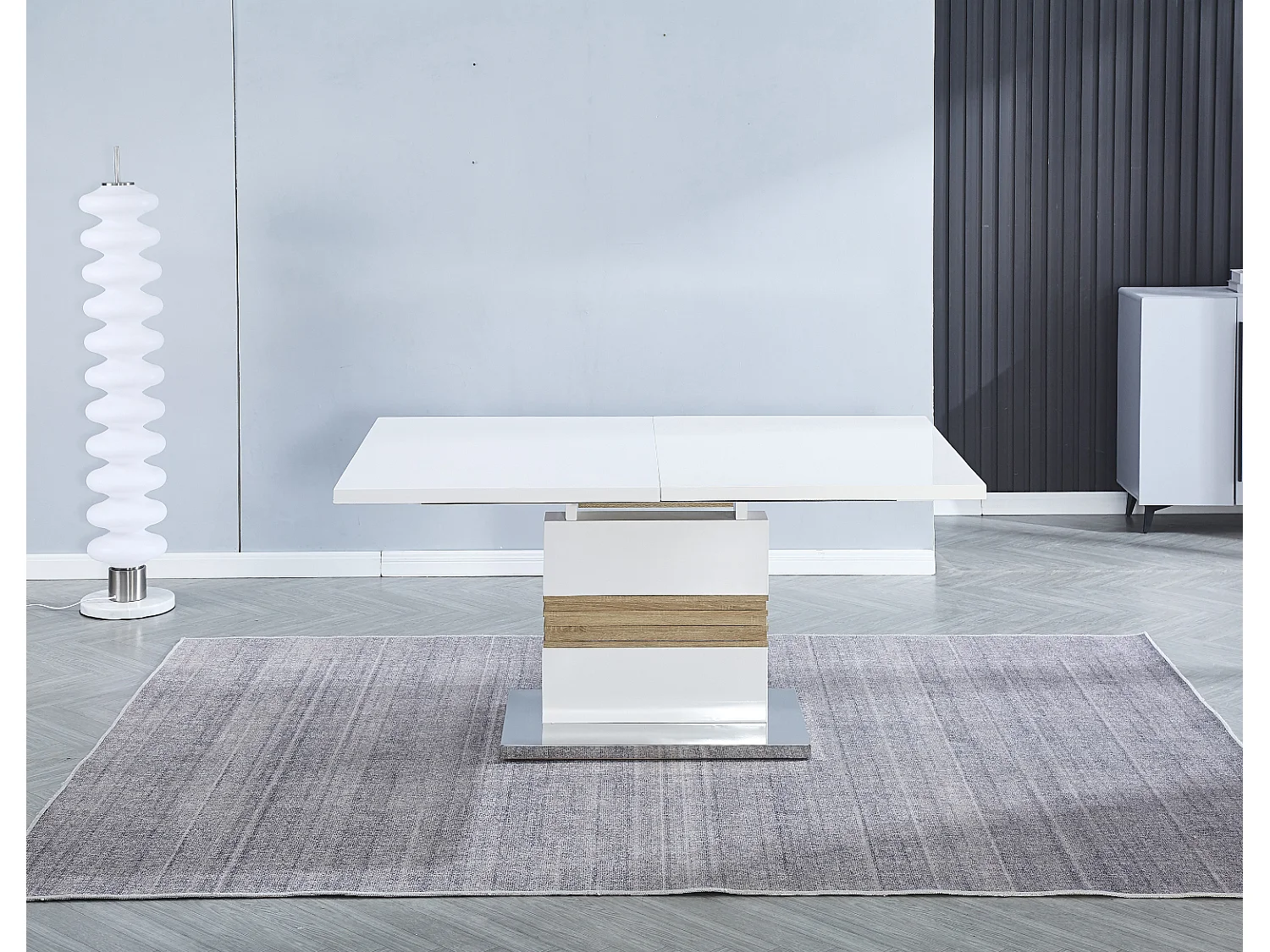 Table de salle à manger extensible coloris blanc, chêne cambrian - longueur 140-180 x profondeur 90 x Hauteur 76 cm