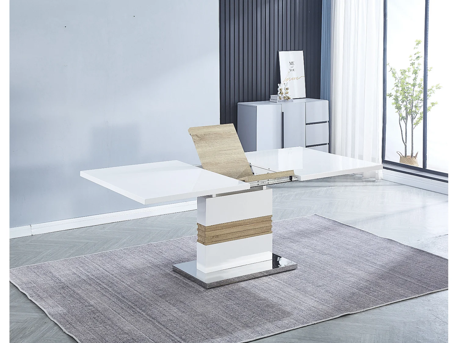 Table de salle à manger extensible coloris blanc, chêne cambrian - longueur 140-180 x profondeur 90 x Hauteur 76 cm