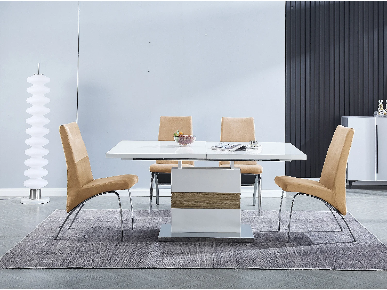 Table de salle à manger extensible coloris blanc, chêne cambrian - longueur 140-180 x profondeur 90 x Hauteur 76 cm